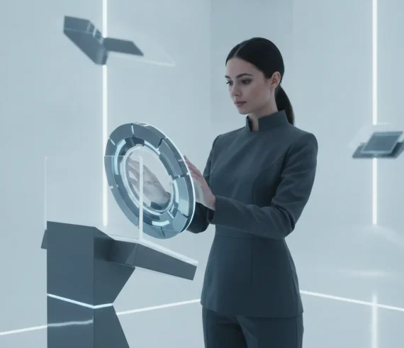 Sleek futuristic tech aesthetic, confident and innovative mood,