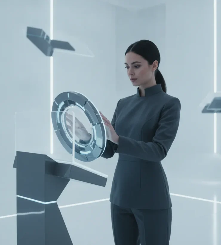 Sleek futuristic tech aesthetic, confident and innovative mood,