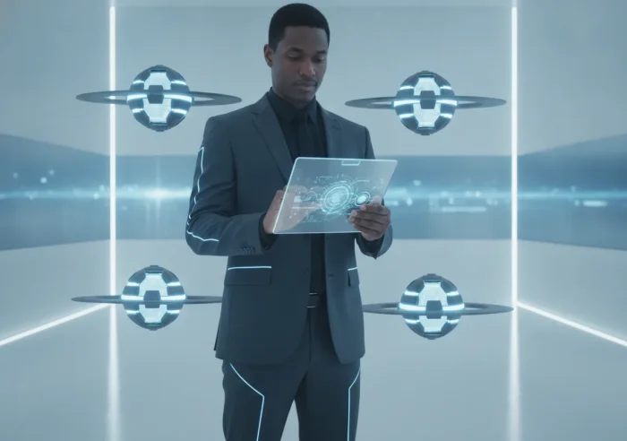 Sleek futuristic tech aesthetic, confident and innovative mood,